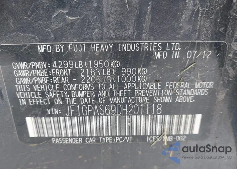 2013 Subaru Impreza 2.0I Sport Limited z USA, uszkodzony, nr VIN JF1GPAS69DH201118